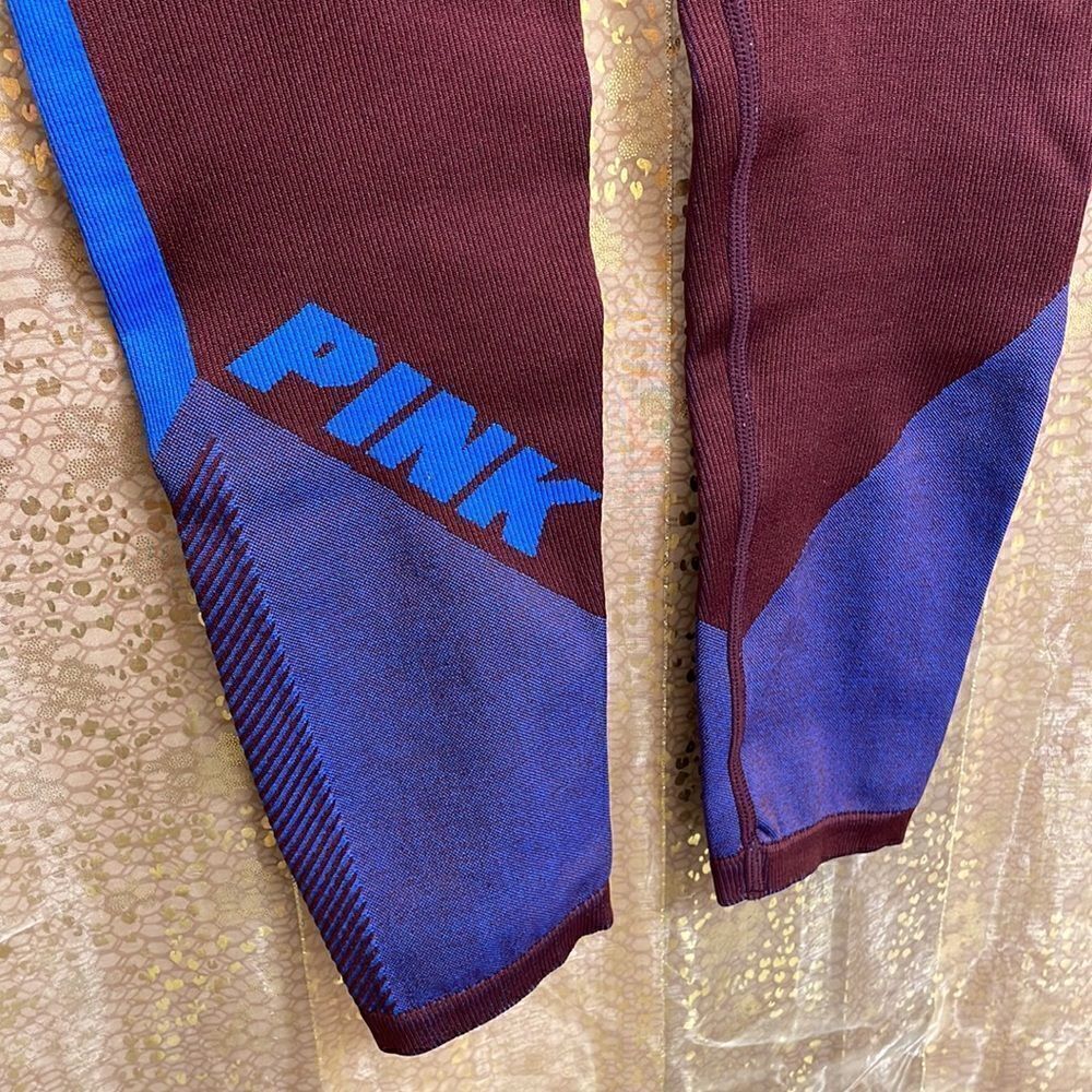 PINK Victoria’s Secret Cool & Comfy seamless maroon/royal blue leggings XS - Picture 5 of 7